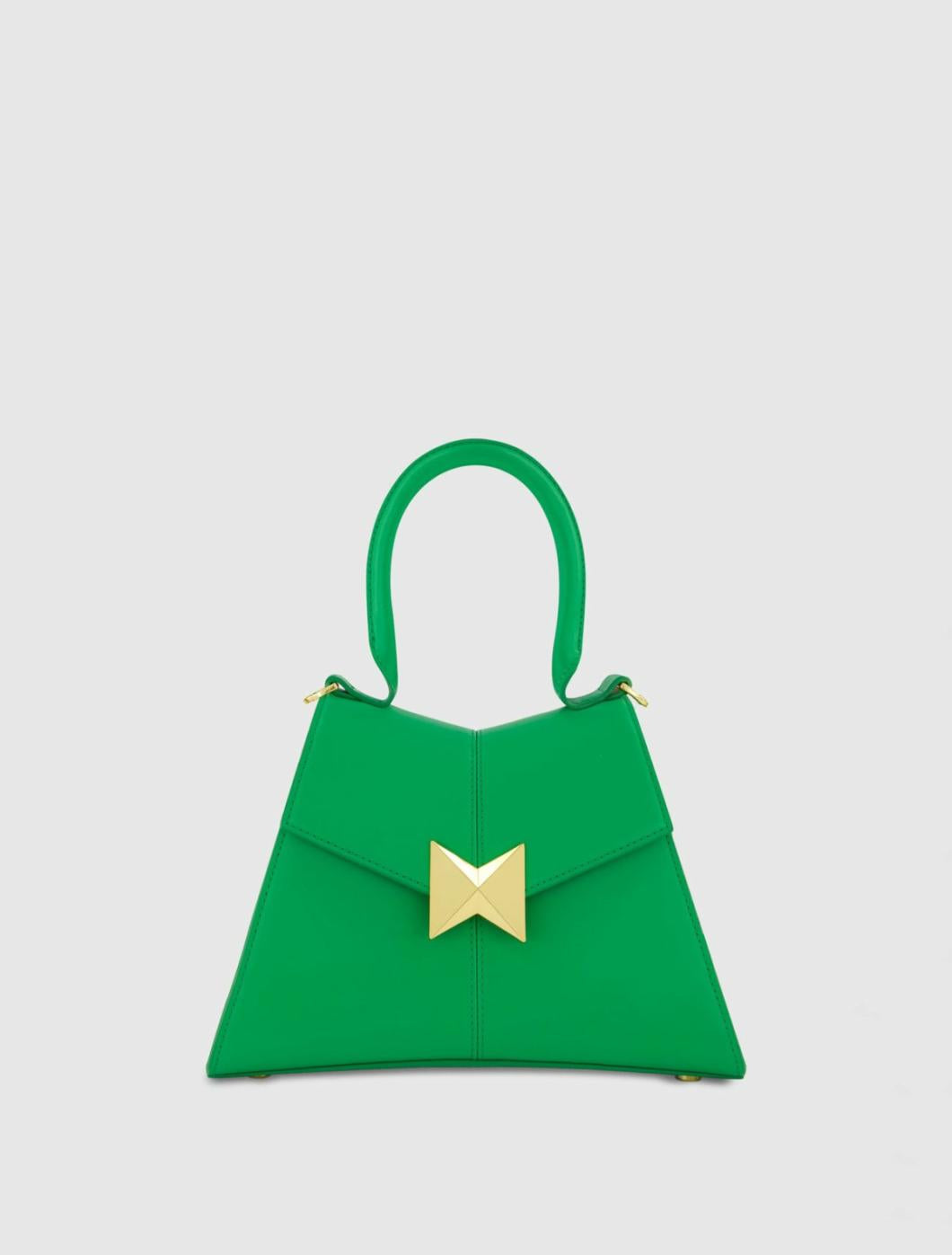 Top Handle Bags | Women Mac Duggal Angular Small Green Leather Handbag With Gold Hardware Spring Green