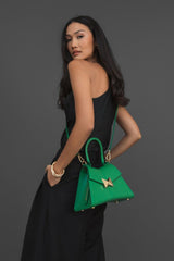 Top Handle Bags | Women Mac Duggal Angular Small Green Leather Handbag With Gold Hardware Spring Green