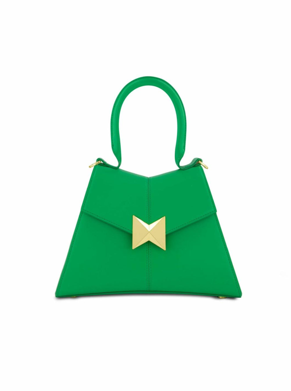 Top Handle Bags | Women Mac Duggal Angular Small Green Leather Handbag With Gold Hardware Spring Green