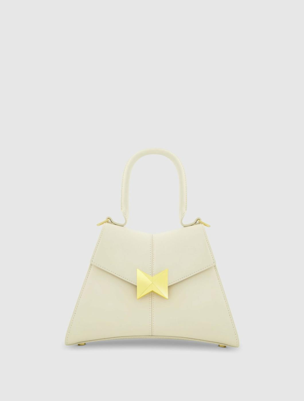 Top Handle Bags | Women Mac Duggal Angular Small Leather Handbag With Gold Hardware Ecru