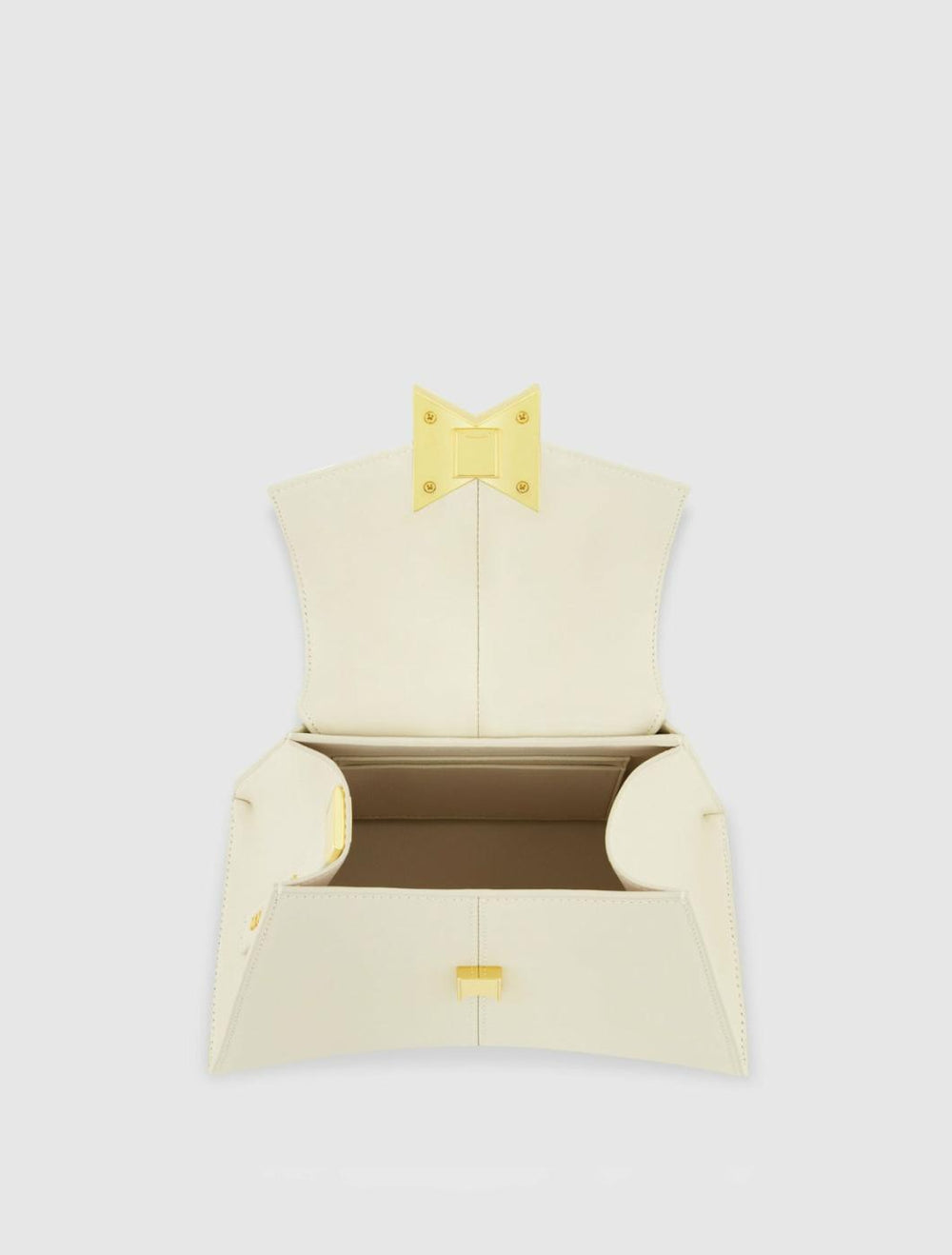 Top Handle Bags | Women Mac Duggal Angular Small Leather Handbag With Gold Hardware Ecru