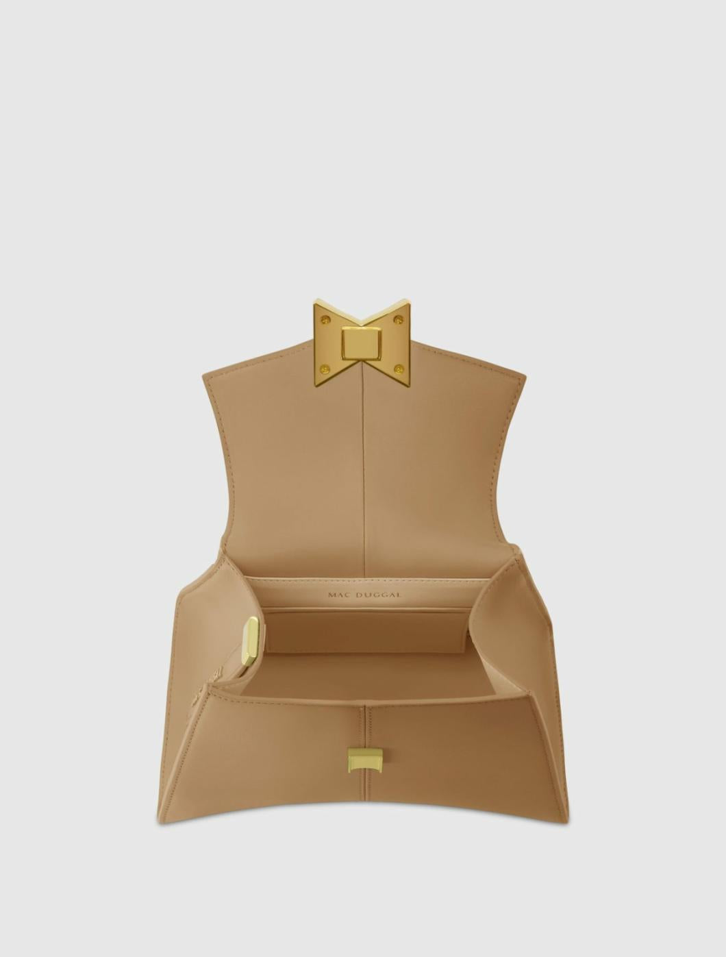 Top Handle Bags | Women Mac Duggal Angular Small Taupe Leather Handbag With Gold Hardware Taupe