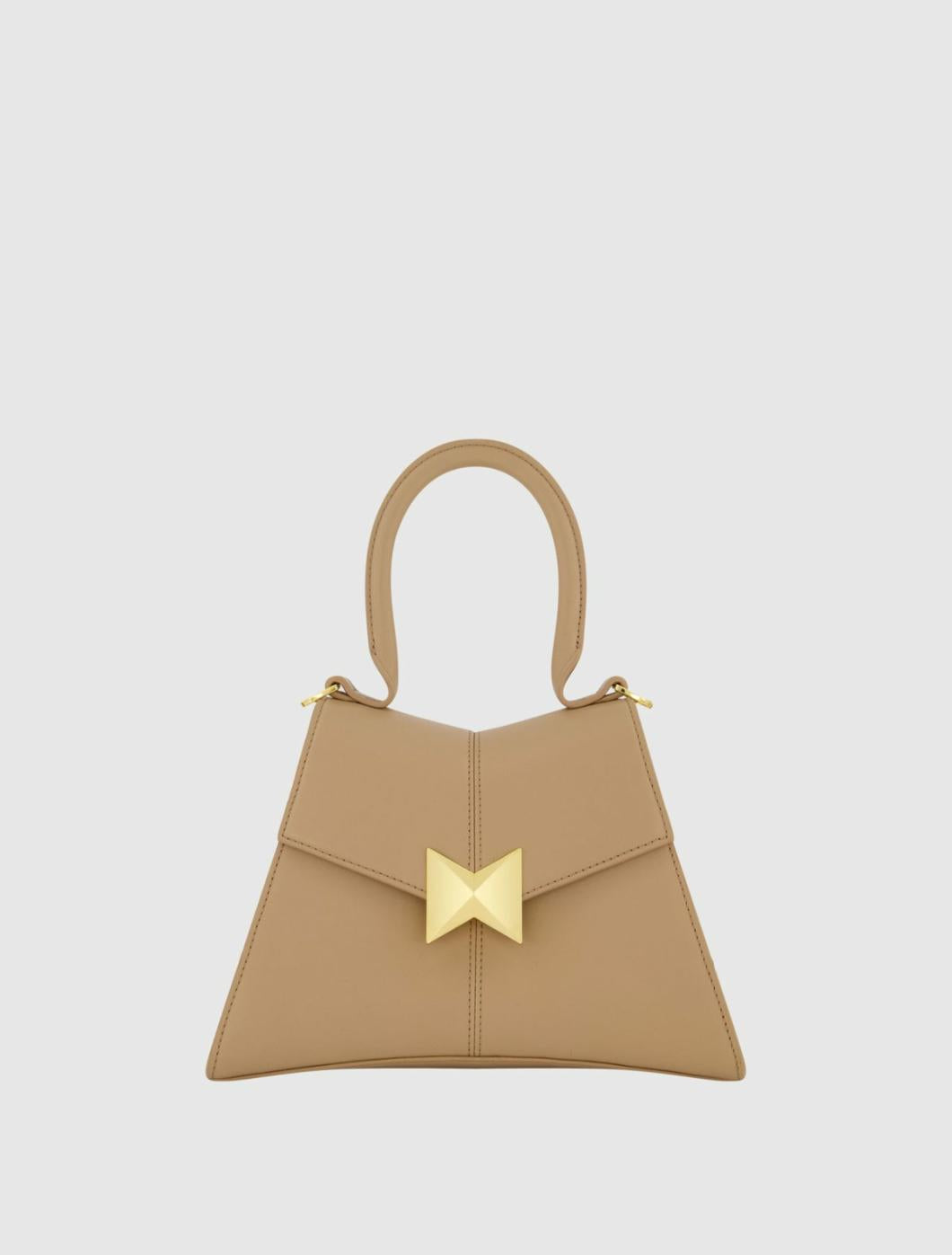 Top Handle Bags | Women Mac Duggal Angular Small Taupe Leather Handbag With Gold Hardware Taupe