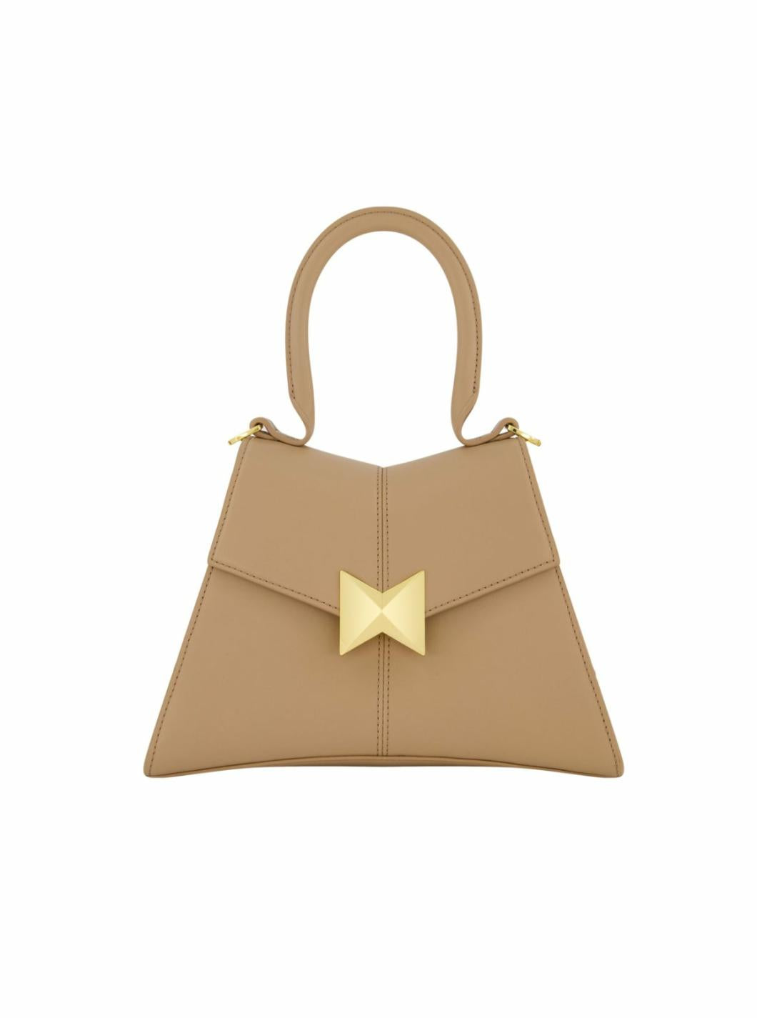 Top Handle Bags | Women Mac Duggal Angular Small Taupe Leather Handbag With Gold Hardware Taupe