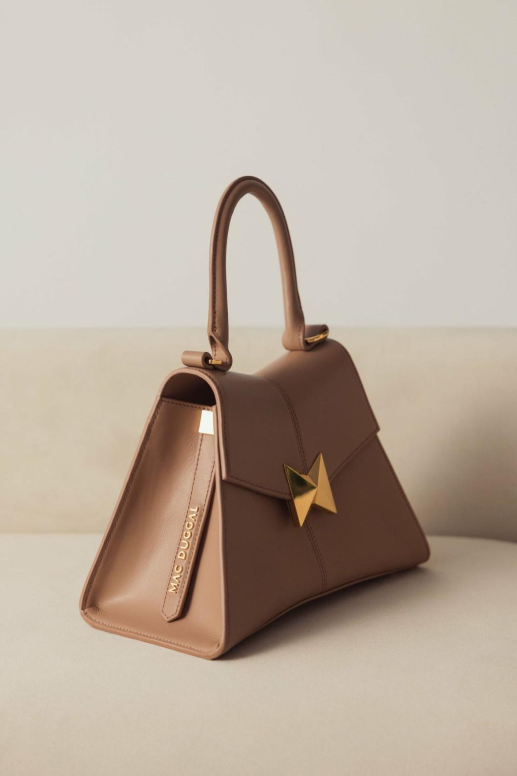 Top Handle Bags | Women Mac Duggal Angular Small Taupe Leather Handbag With Gold Hardware Taupe