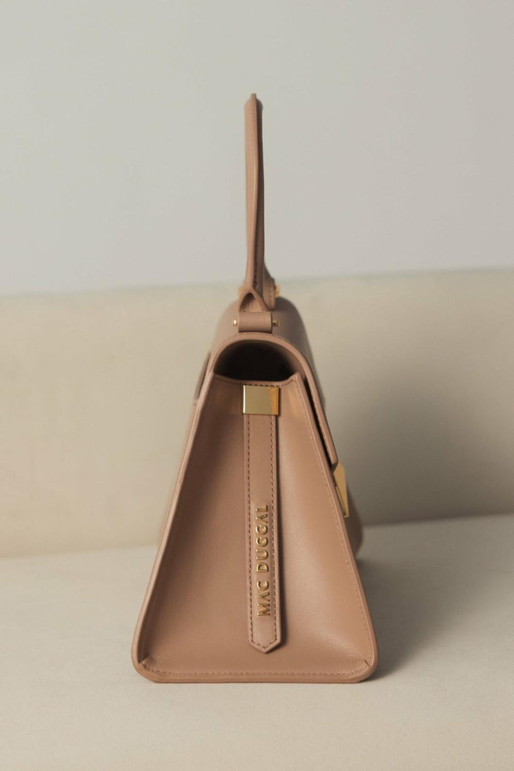 Top Handle Bags | Women Mac Duggal Angular Small Taupe Leather Handbag With Gold Hardware Taupe