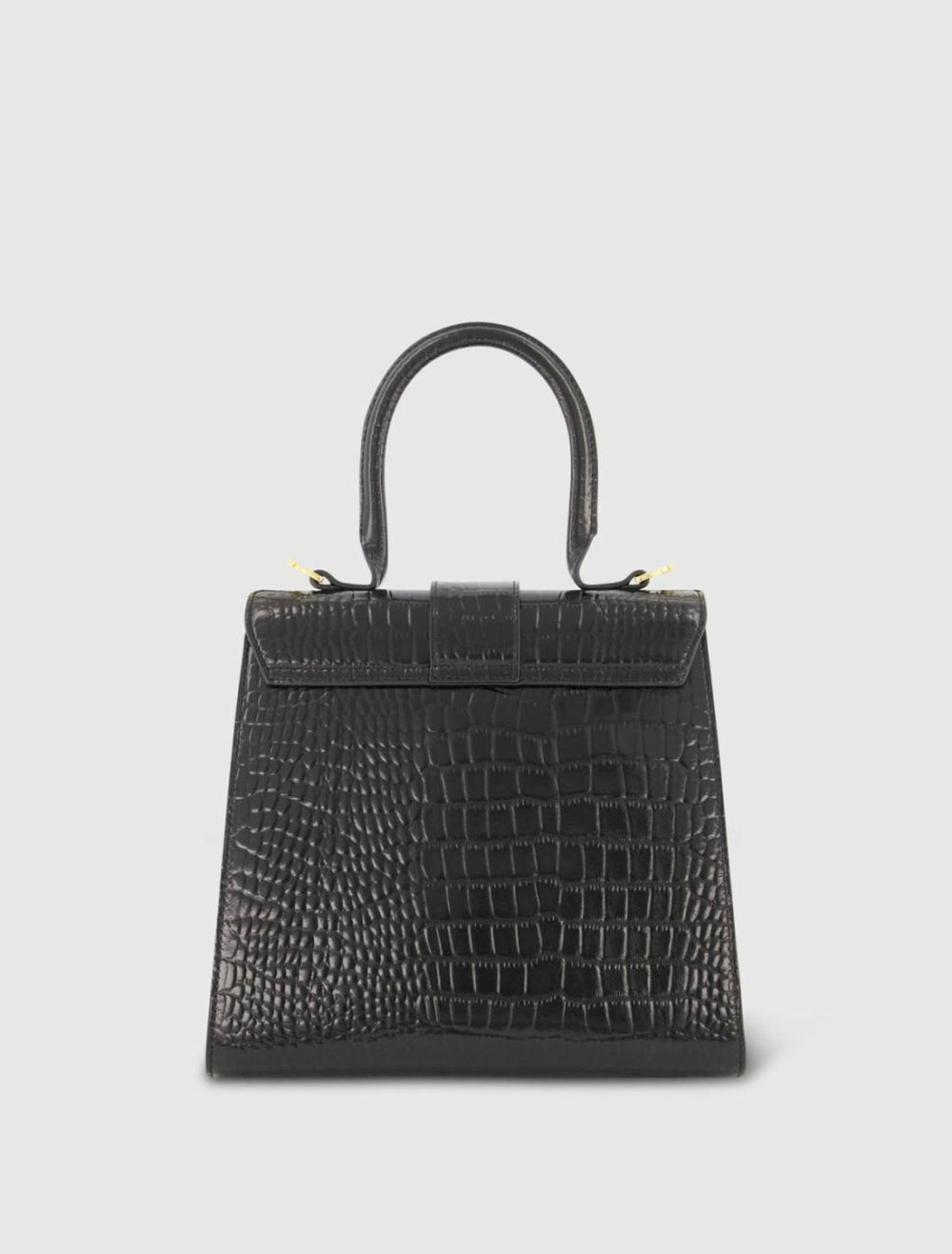 Top Handle Bags | Women Mac Duggal Buckled Medium Croco Black Leather Handbag With Detachable Strap Black