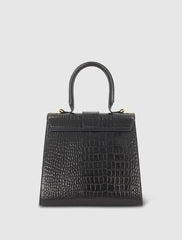 Top Handle Bags | Women Mac Duggal Buckled Medium Croco Black Leather Handbag With Detachable Strap Black