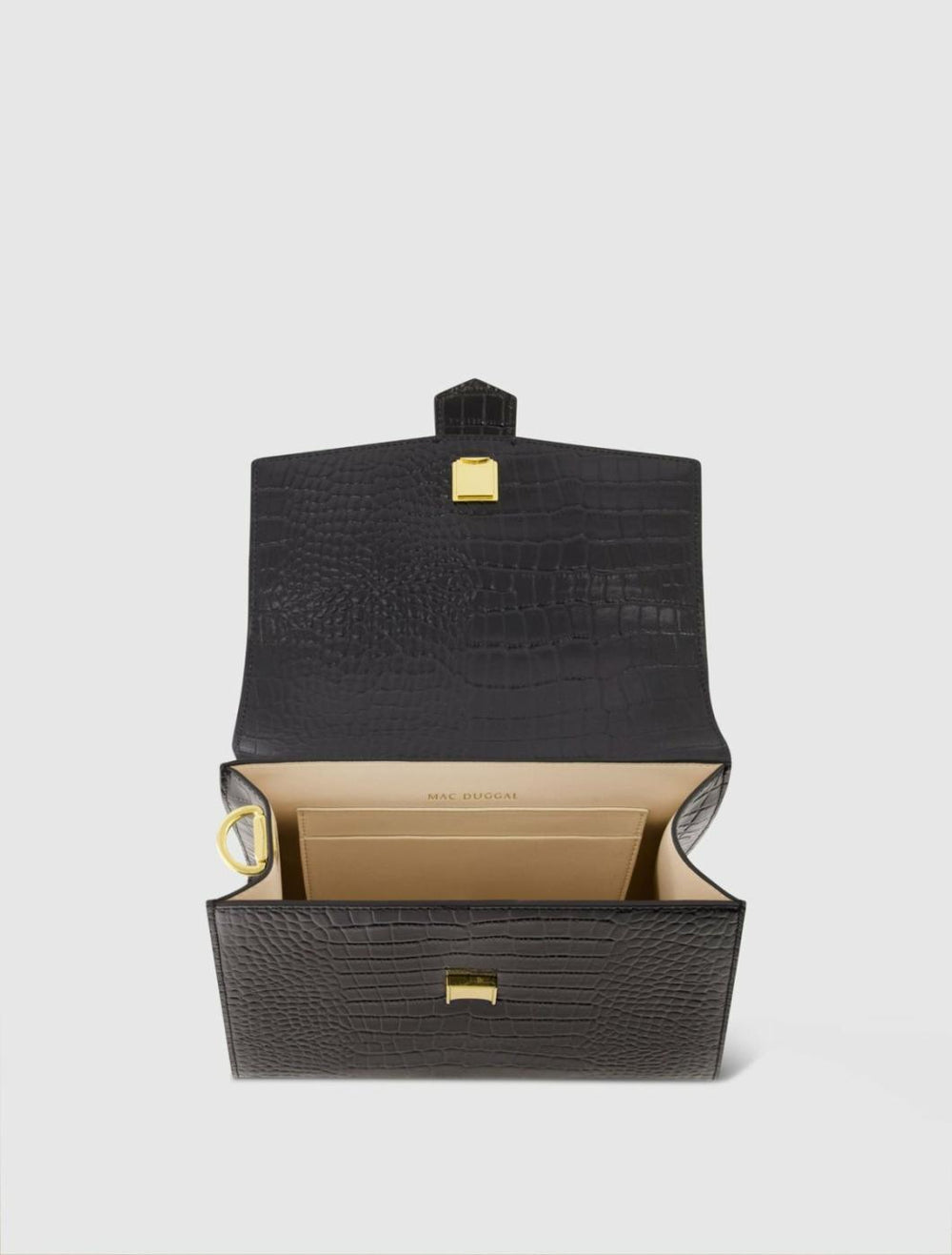 Top Handle Bags | Women Mac Duggal Buckled Medium Croco Black Leather Handbag With Detachable Strap Black