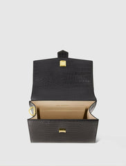 Top Handle Bags | Women Mac Duggal Buckled Medium Croco Black Leather Handbag With Detachable Strap Black