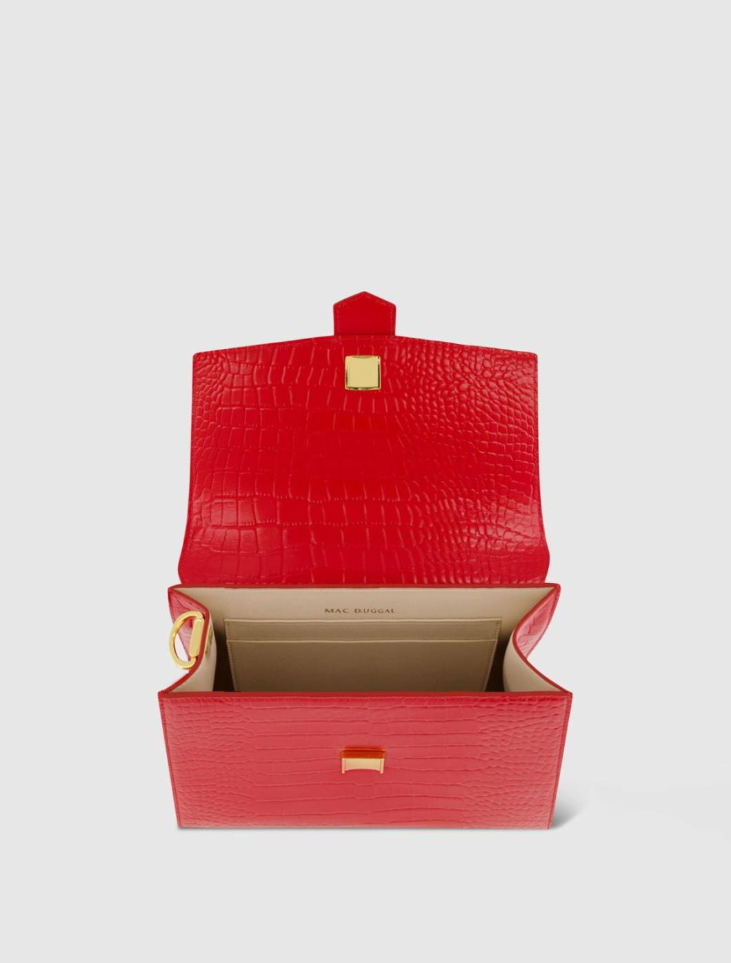 Top Handle Bags | Women Mac Duggal Buckled Medium Croco Cherry Leather Handbag With Detachable Strap Cherry