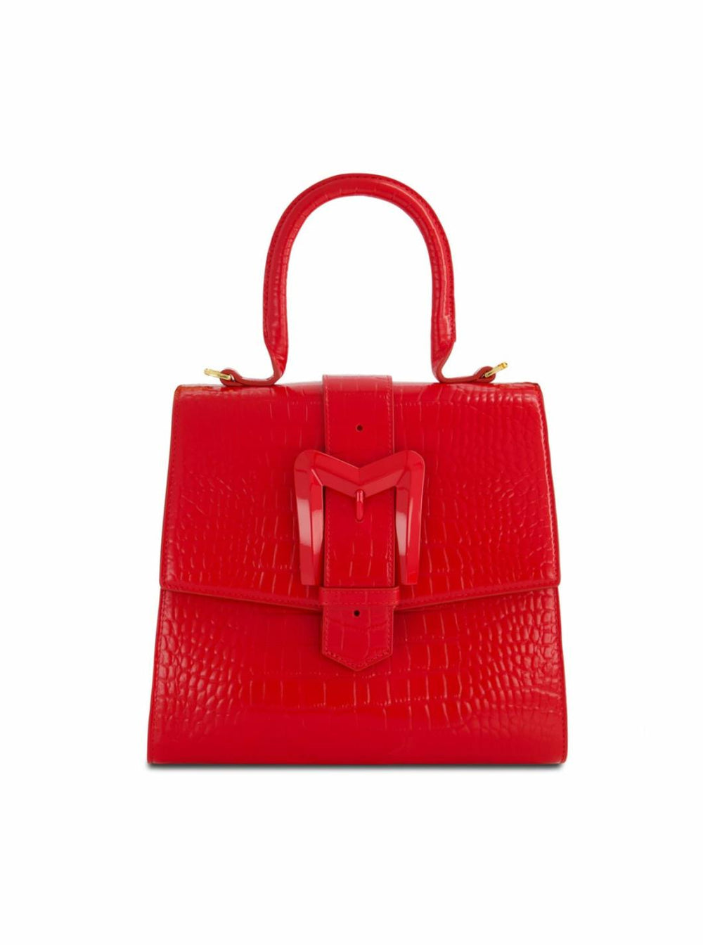 Top Handle Bags | Women Mac Duggal Buckled Medium Croco Cherry Leather Handbag With Detachable Strap Cherry