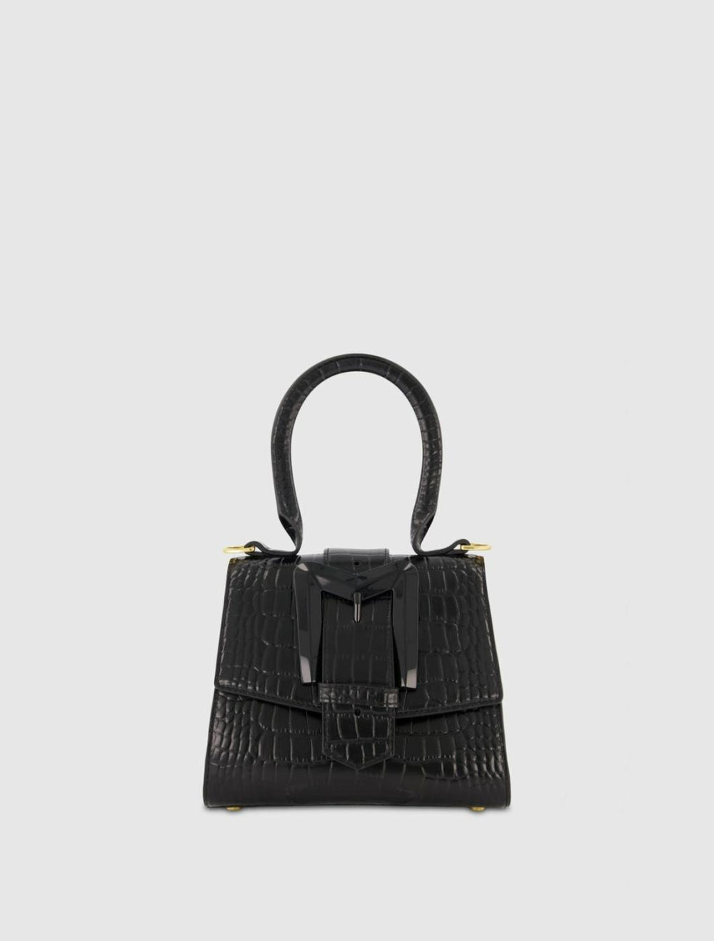 Top Handle Bags | Women Mac Duggal Buckled Mini Croco Black Leather Handbag With Detachable Strap Black