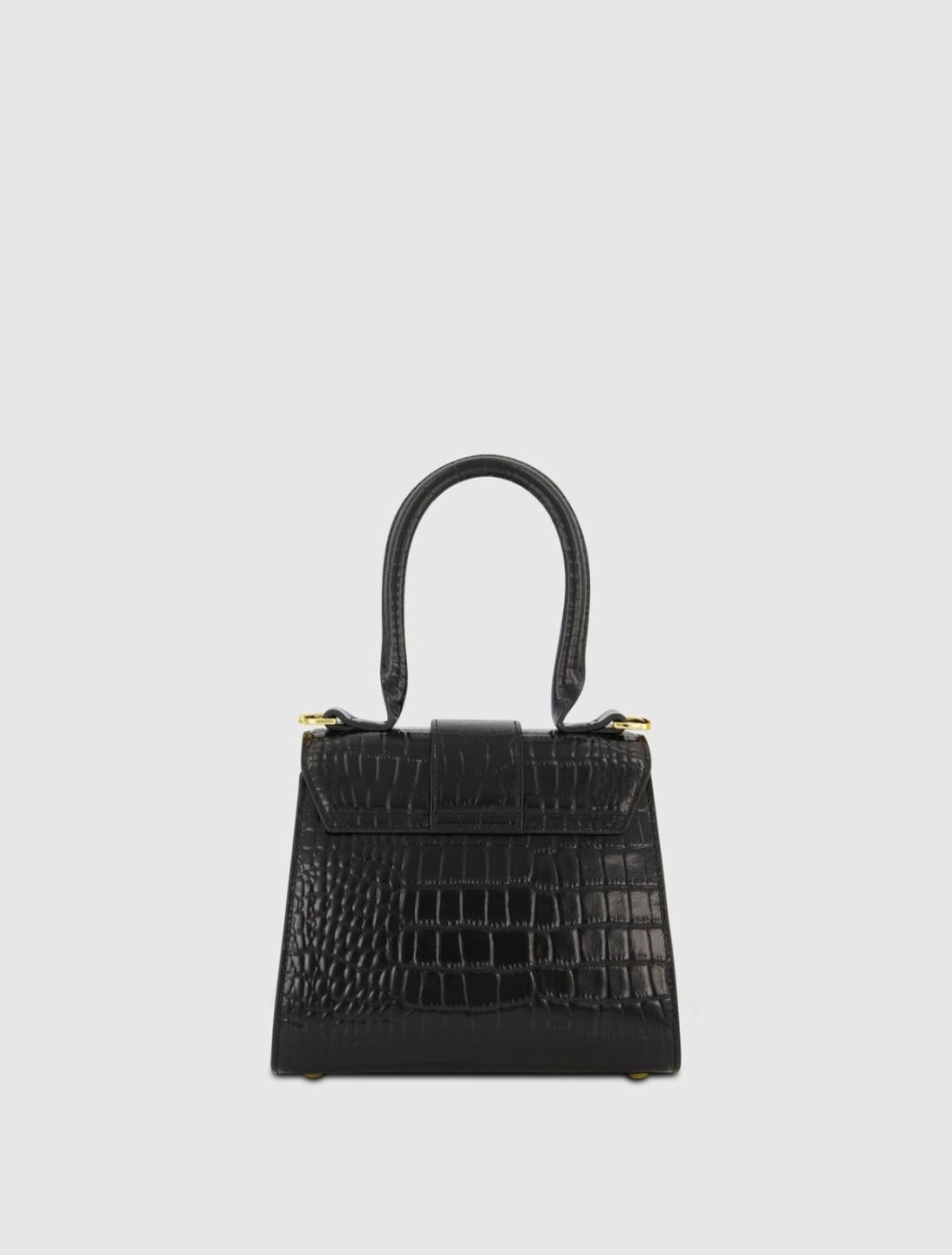 Top Handle Bags | Women Mac Duggal Buckled Mini Croco Black Leather Handbag With Detachable Strap Black