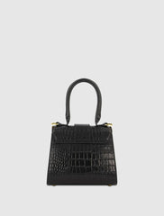 Top Handle Bags | Women Mac Duggal Buckled Mini Croco Black Leather Handbag With Detachable Strap Black