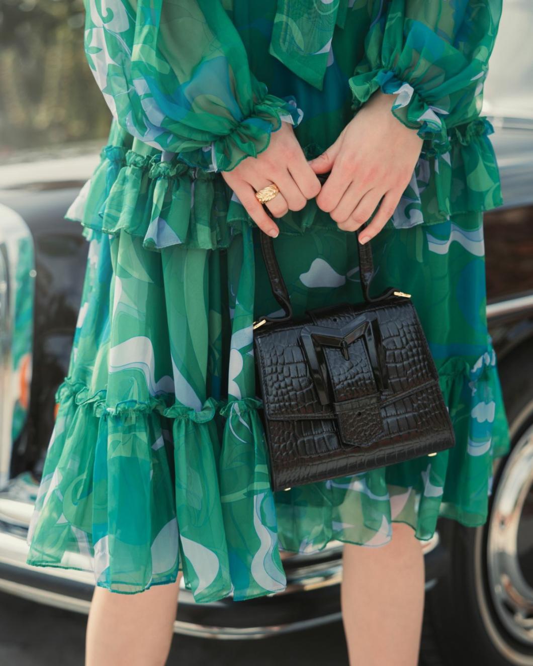 Top Handle Bags | Women Mac Duggal Buckled Mini Croco Black Leather Handbag With Detachable Strap Black