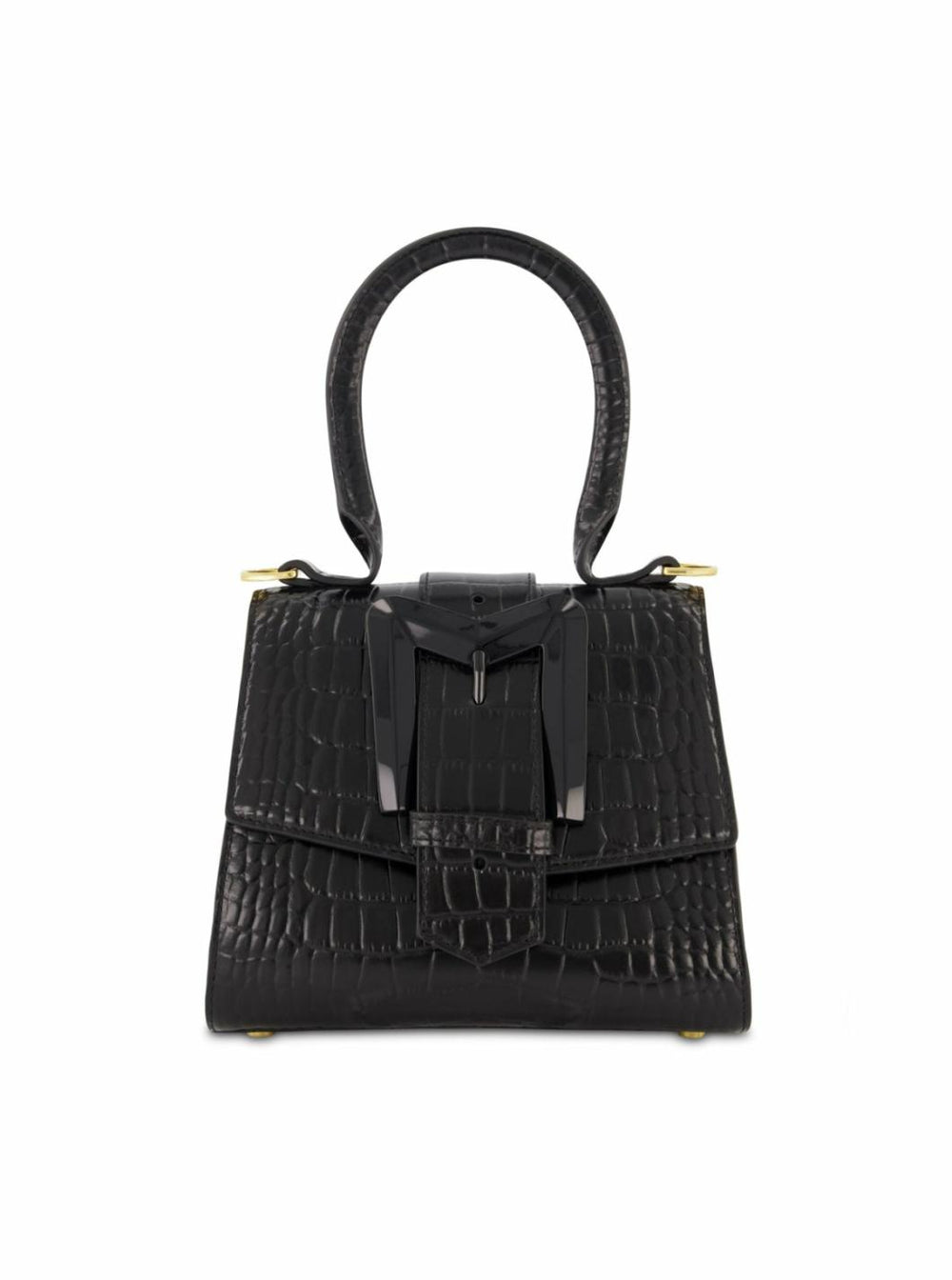Top Handle Bags | Women Mac Duggal Buckled Mini Croco Black Leather Handbag With Detachable Strap Black