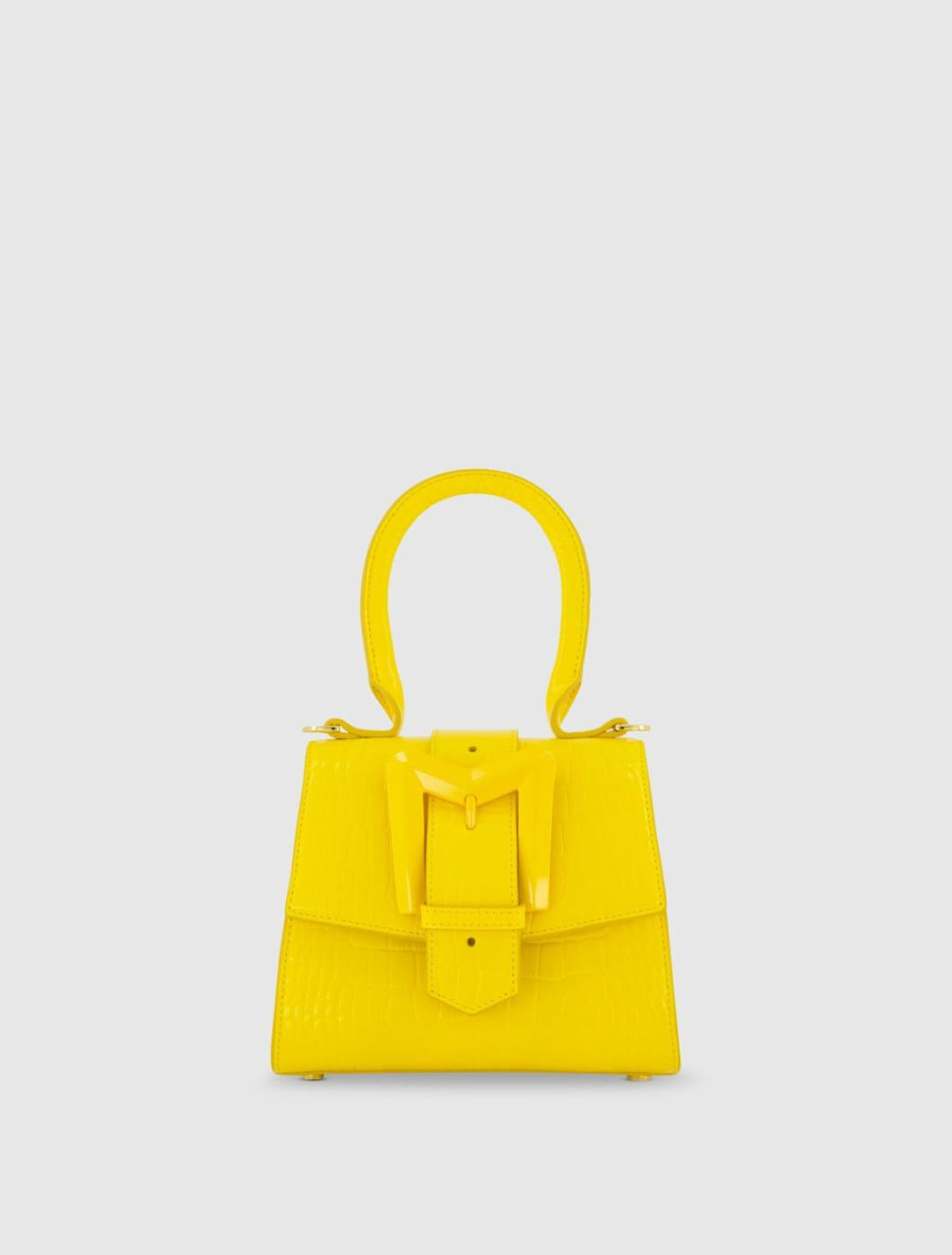 Top Handle Bags | Women Mac Duggal Buckled Mini Croco Sunshine Leather Handbag With Detachable Strap Sunshine