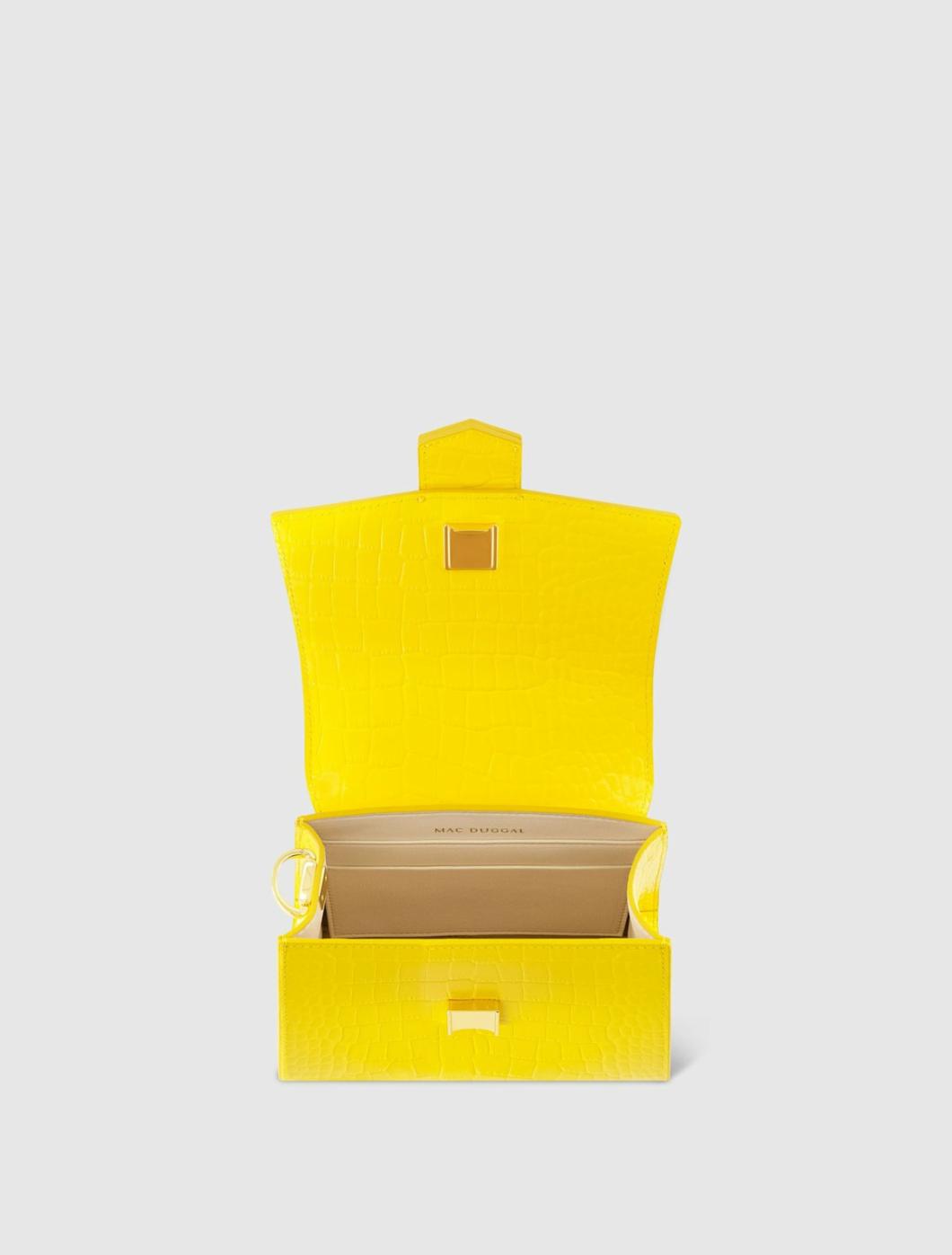 Top Handle Bags | Women Mac Duggal Buckled Mini Croco Sunshine Leather Handbag With Detachable Strap Sunshine