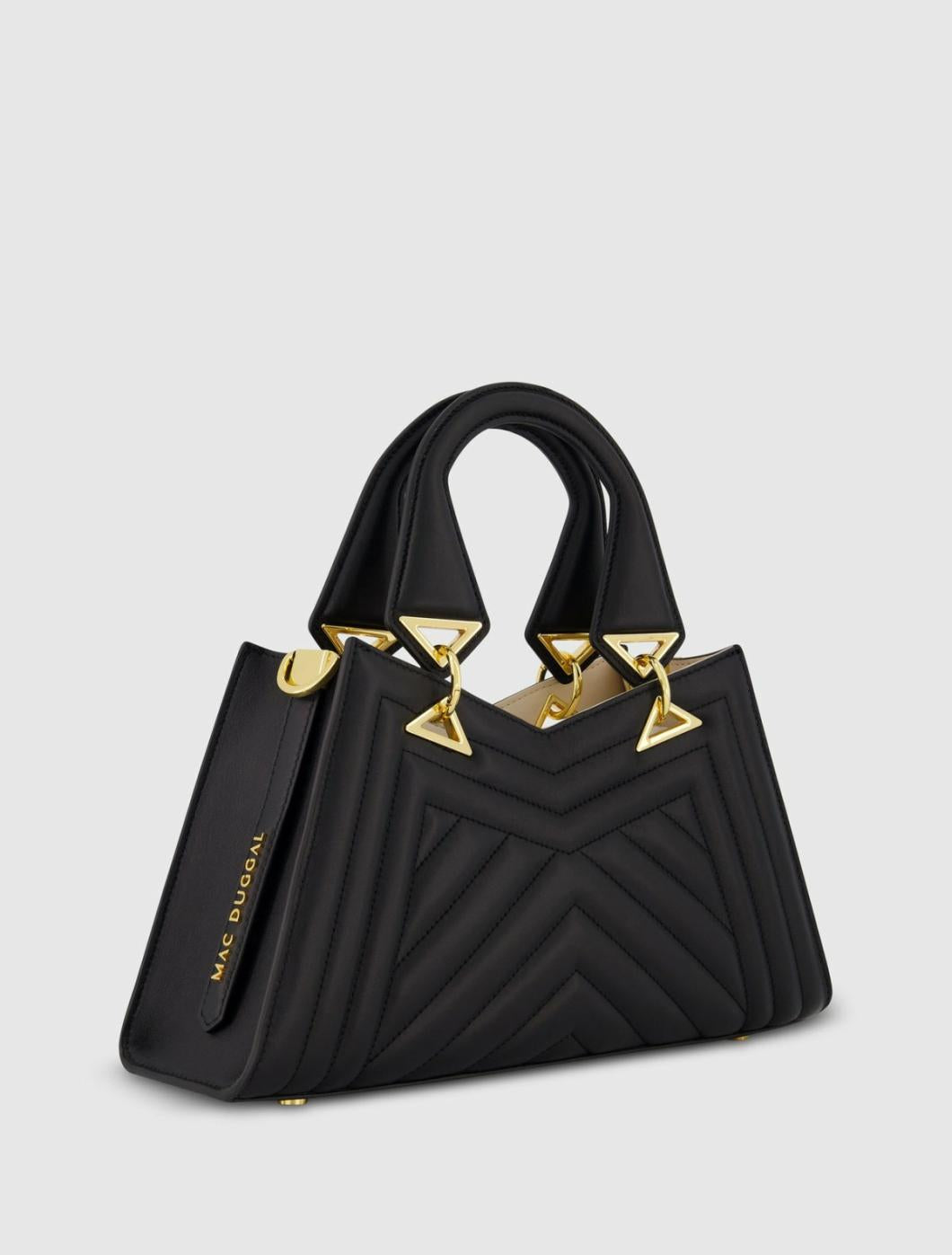 Top Handle Bags | Women Mac Duggal Quilted Napa Leather Angular Handbag Black
