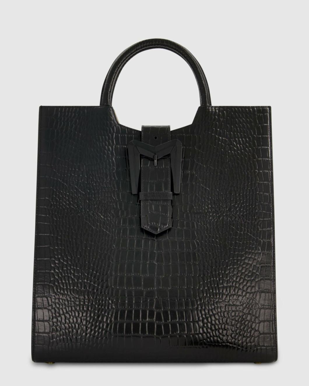 Totes | Women Mac Duggal Buckled Maxi Croco Black Leather Tote Bag Black