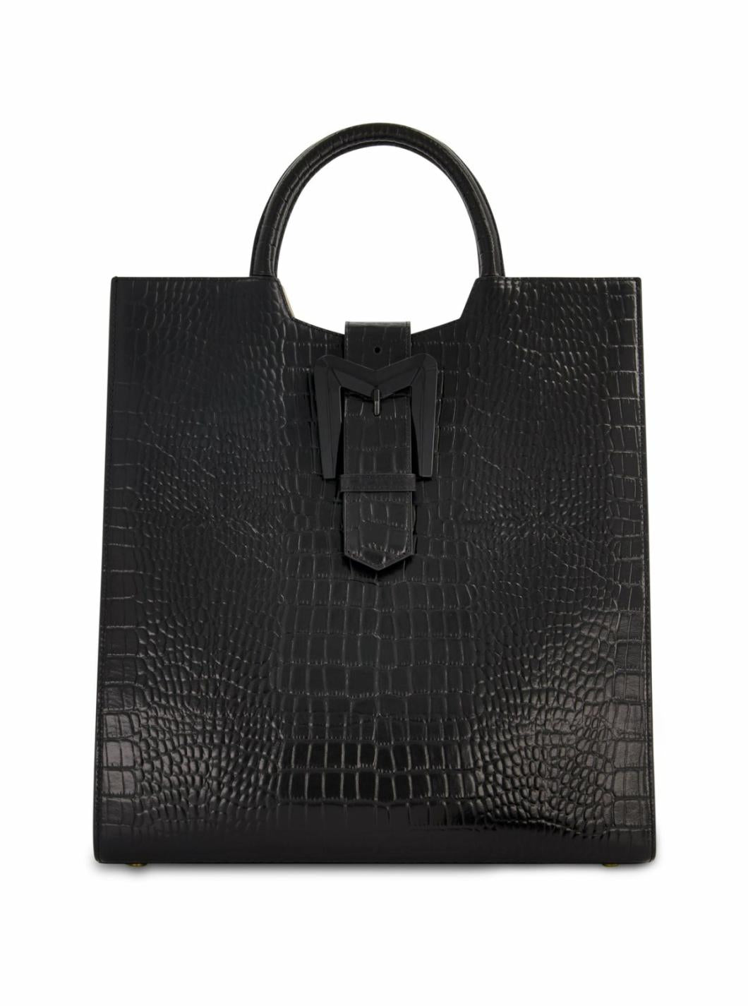Totes | Women Mac Duggal Buckled Maxi Croco Black Leather Tote Bag Black