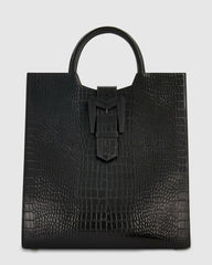 Totes | Women Mac Duggal Buckled Maxi Croco Black Leather Tote Bag Black
