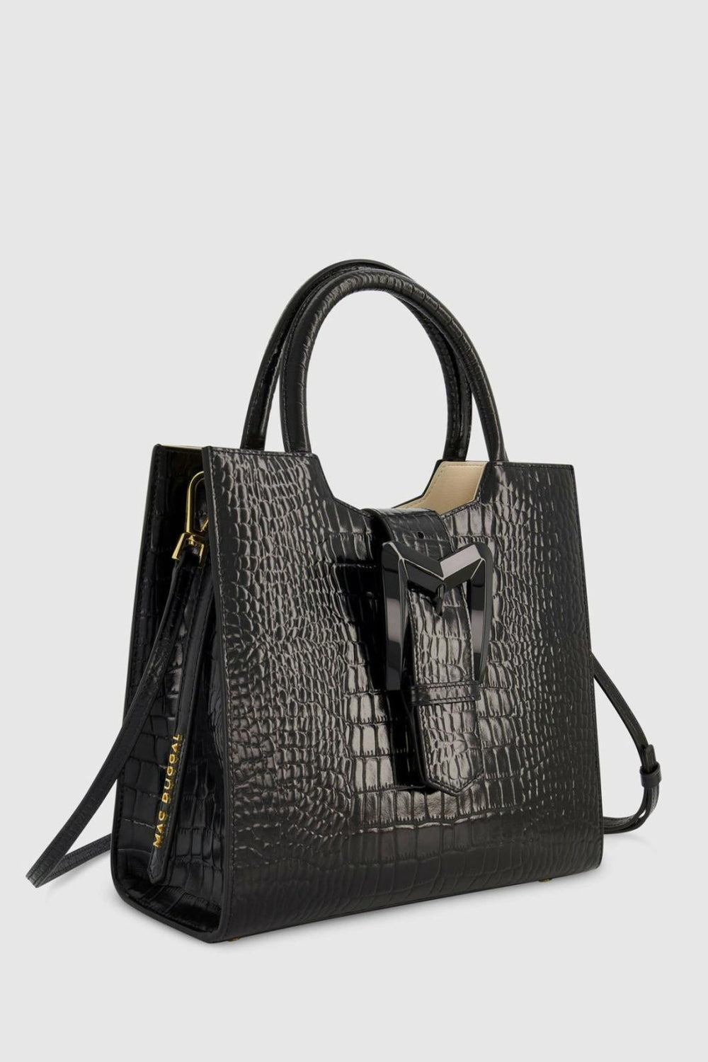 Totes | Women Mac Duggal Buckled Medium Croco Black Leather Tote Bag With Detachable Strap Black