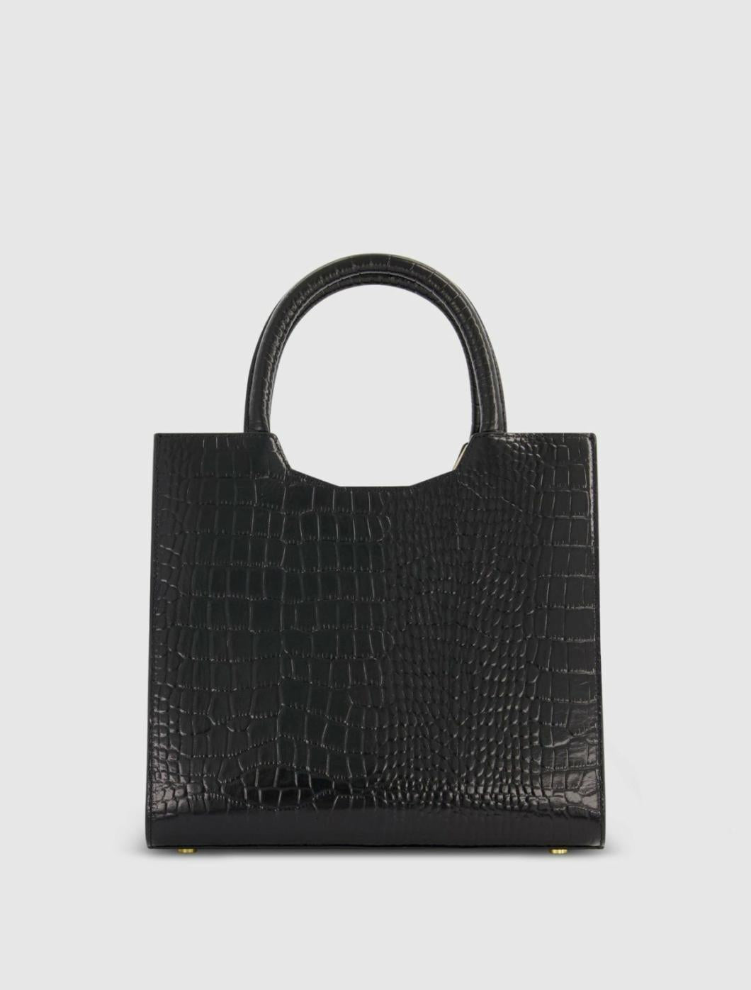 Totes | Women Mac Duggal Buckled Medium Croco Black Leather Tote Bag With Detachable Strap Black