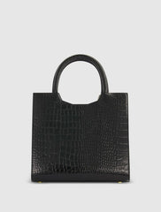 Totes | Women Mac Duggal Buckled Medium Croco Black Leather Tote Bag With Detachable Strap Black