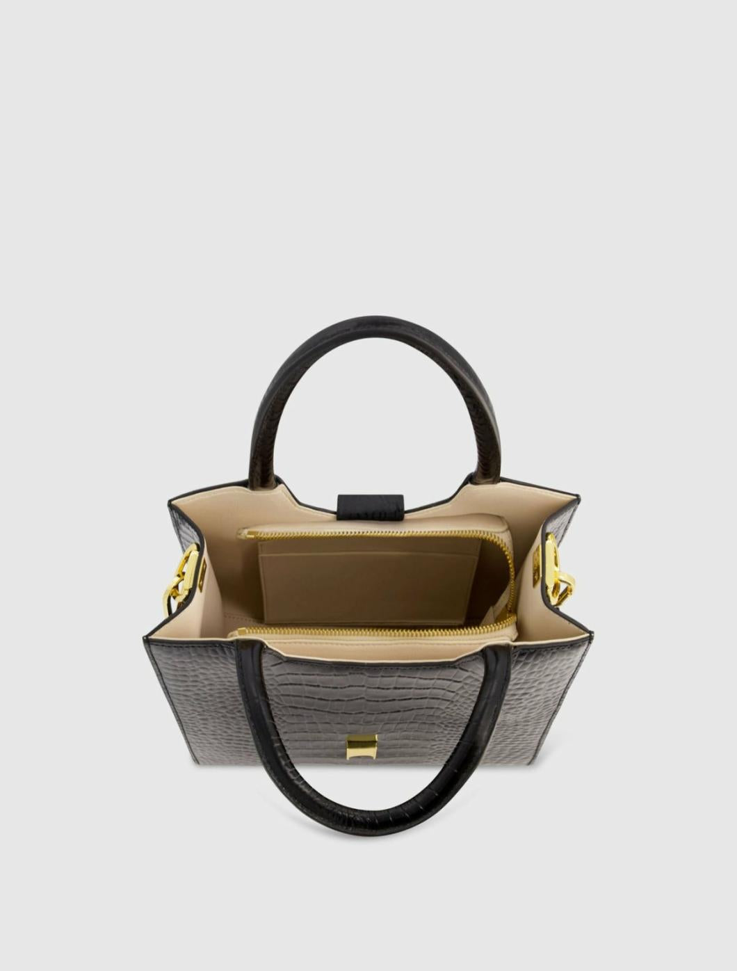 Totes | Women Mac Duggal Buckled Medium Croco Black Leather Tote Bag With Detachable Strap Black