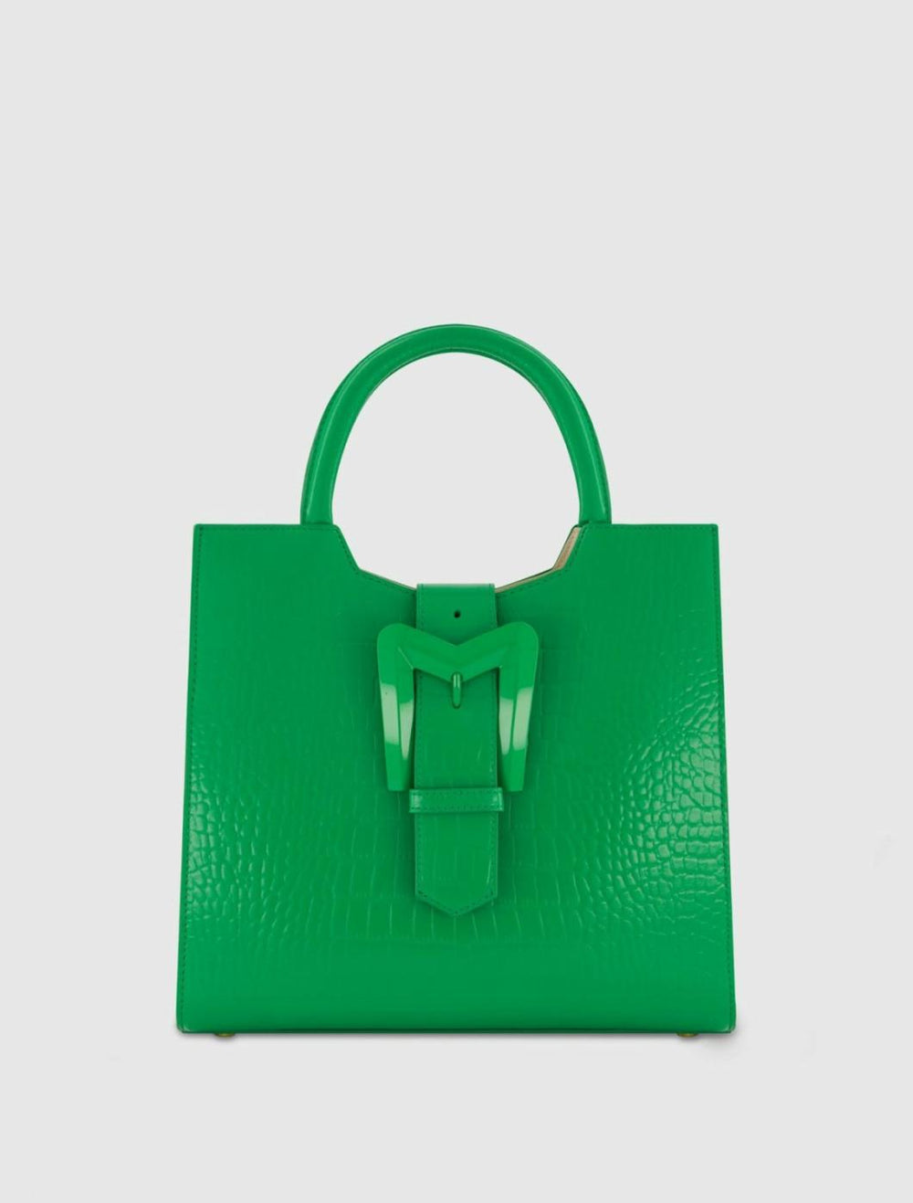Totes | Women Mac Duggal Buckled Medium Croco Green Leather Tote Bag With Detachable Strap Spring Green