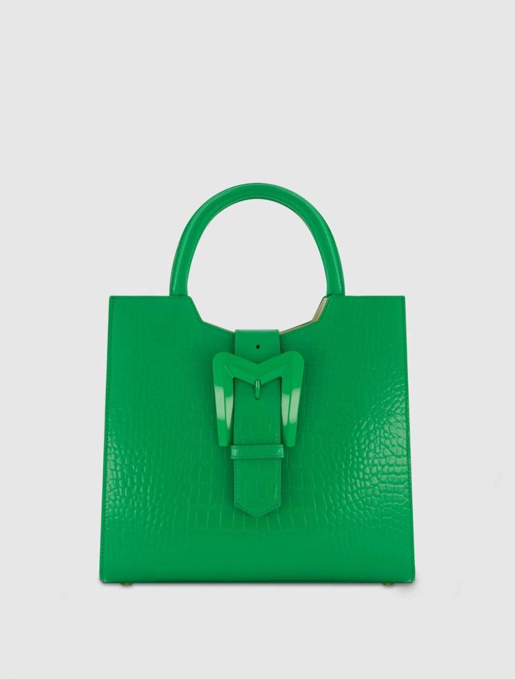 Totes | Women Mac Duggal Buckled Medium Croco Green Leather Tote Bag With Detachable Strap Spring Green