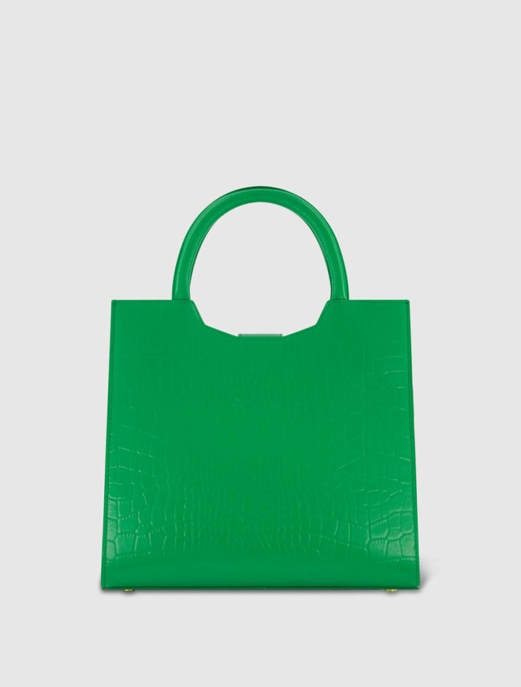 Totes | Women Mac Duggal Buckled Medium Croco Green Leather Tote Bag With Detachable Strap Spring Green