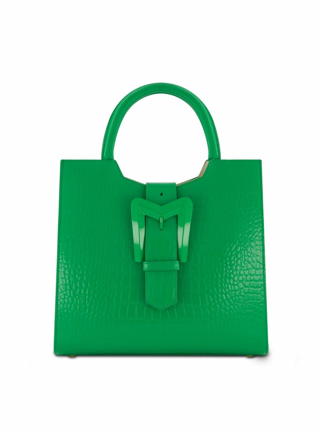 Totes | Women Mac Duggal Buckled Medium Croco Green Leather Tote Bag With Detachable Strap Spring Green