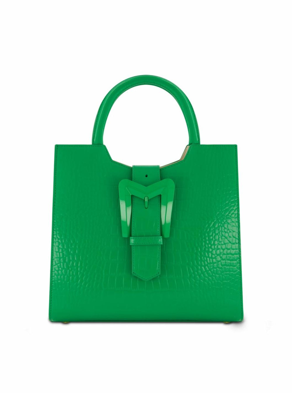 Totes | Women Mac Duggal Buckled Medium Croco Green Leather Tote Bag With Detachable Strap Spring Green