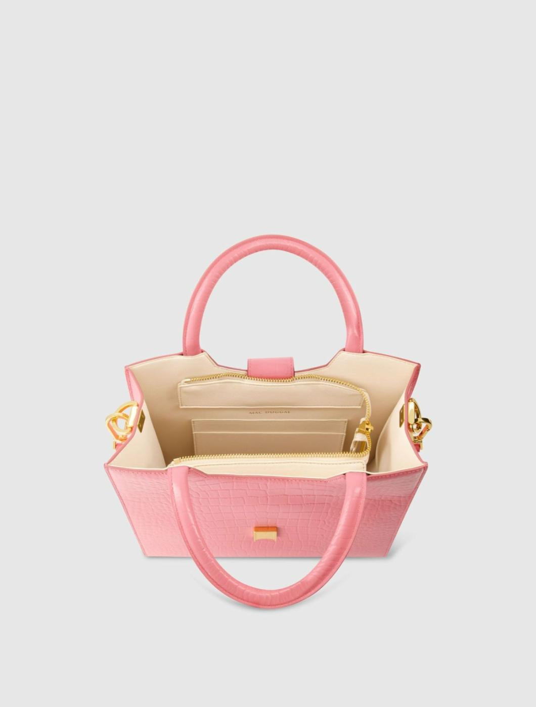 Totes | Women Mac Duggal Buckled Medium Croco Hibiscus Leather Tote Bag With Detachable Strap Hibiscus